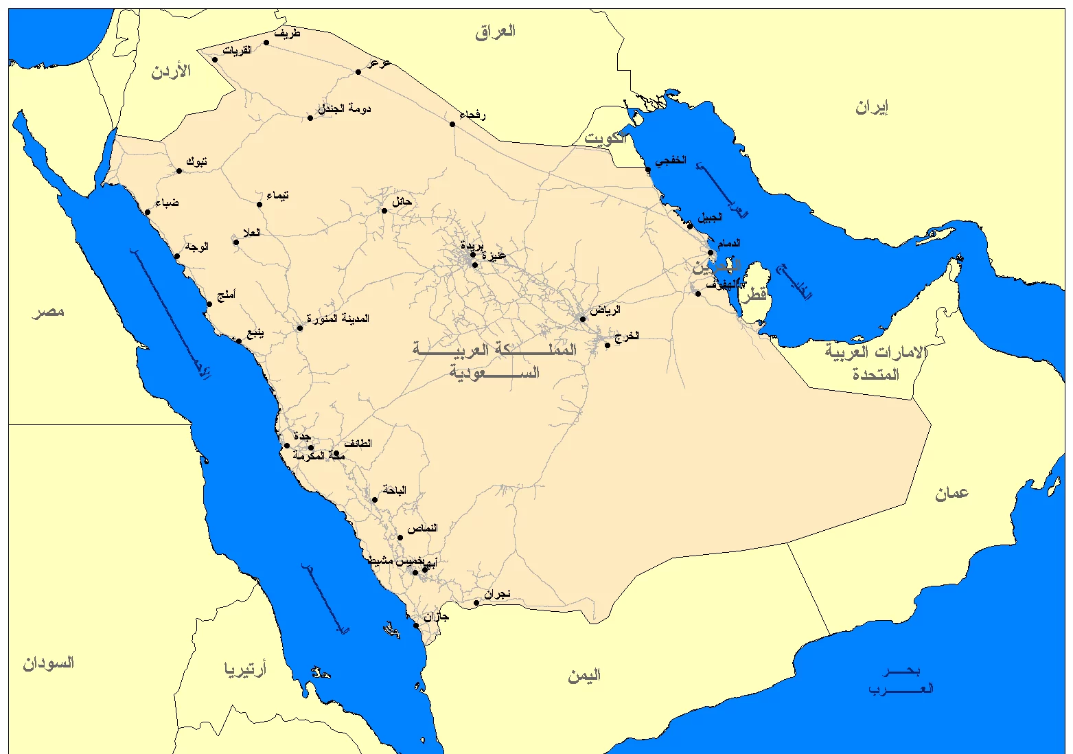 خريطة مدن المملكة العربية السعودية بالتفصيل