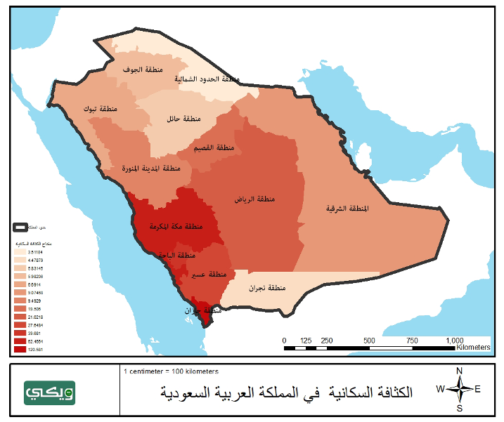 خريطة الكثافة السكانية في السعودية