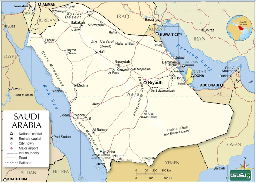 خريطة المملكة العربية السعودية وحدودها
