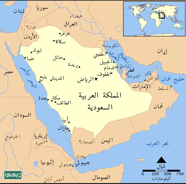 خريطة المملكة العربية السعودية وحدودها