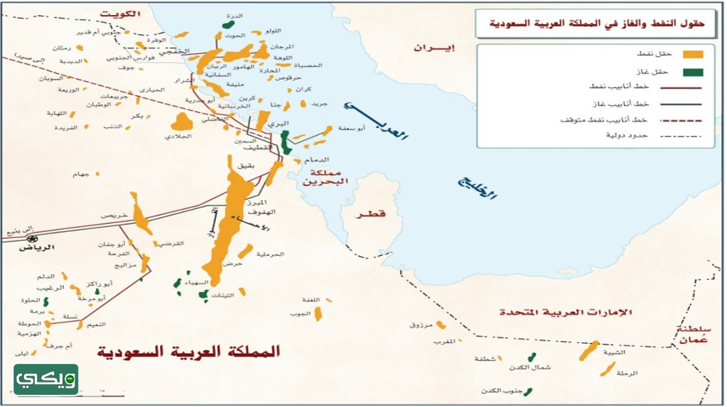 خريطة حقول النفط في السعودية