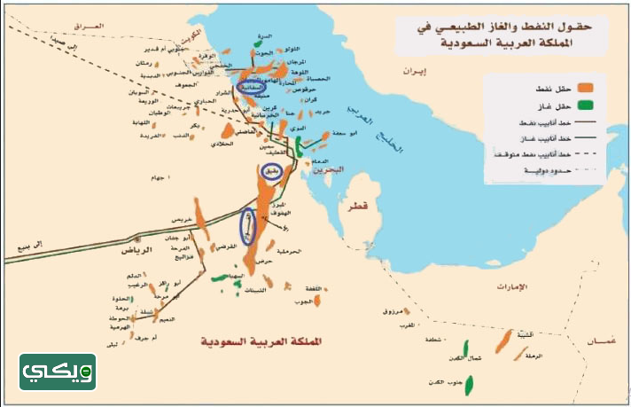 خريطة حقول النفط في السعودية