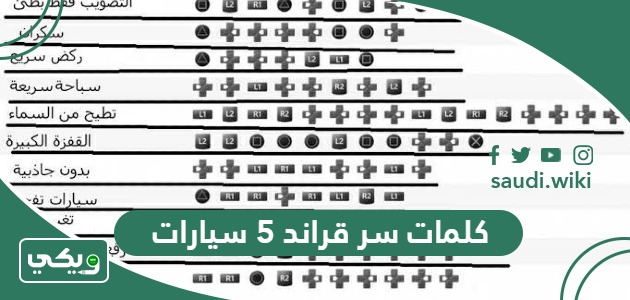جميع كلمات سر قراند 5 سيارات
