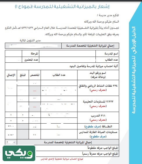 سجل الميزانية التشغيلية حسب الدليل الاجرائي