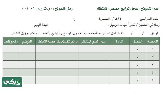 سجل حصص الانتظار حسب الدليل الاجرائي