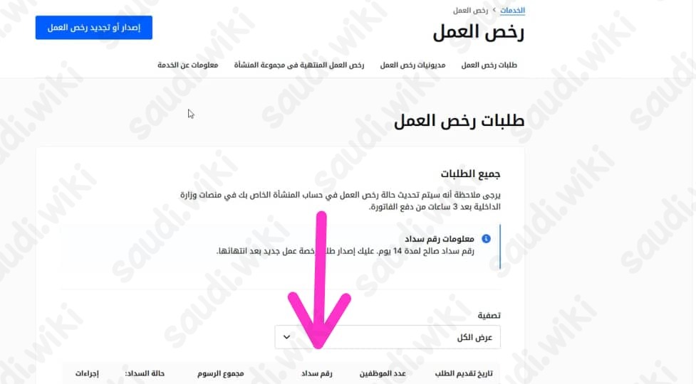 رمز سداد رخصة العمل