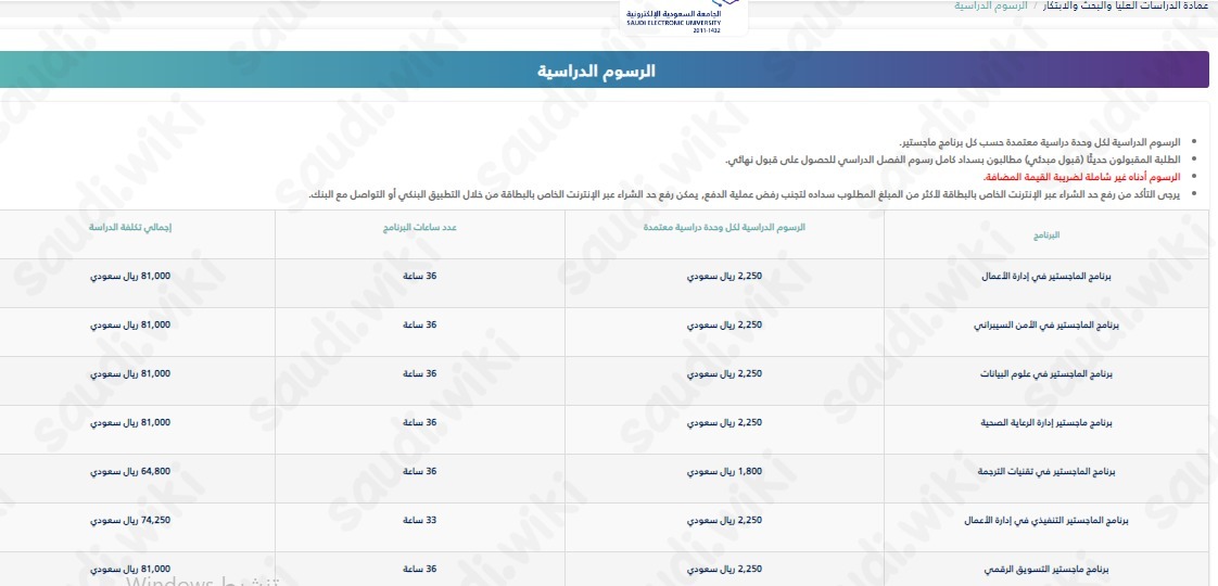 رسوم الجامعة السعودية الإلكترونية
