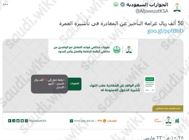 غرامة انتهاء تأشيرة العمرة