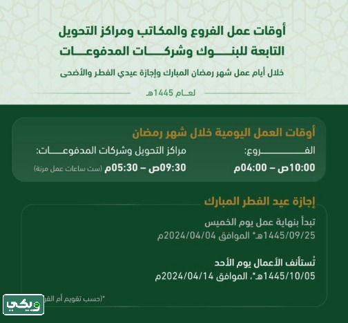 اجازة البنوك عيد الفطر